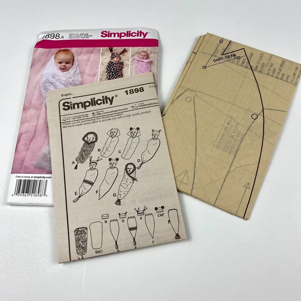 Simplicity 1898 XXS-XS Babies Costume Swaddling Sacks Hats Sewing Patterns UNCUT